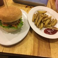 Vegan burger  at Surn Yi Vegetarian Restaurant in Phnom Penh
