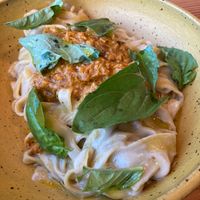 late July 2024 dinner - Fettuccine with Eggplant & Chestnut Mushroom at Feral in Portland