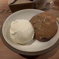 Vanilla ice cream with a hazelnut cookie  at Feral in Portland