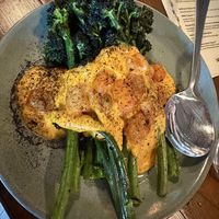 Purple sprouting broccoli with carrot hollondaise  at Feral in Portland