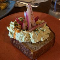Polenta toast with tofu pate  at Feral in Portland