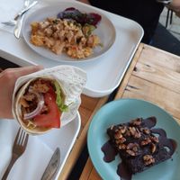 Very good seitan kebab, daily lunch and daily sweet: brownie😄they had gluten free monday so the brownie was made out of sweet potato at YES rebel bites in Osijek