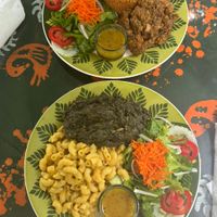 Mac & cheese, jollof quinoa, bean stew, kontomire   at Inity in Aburi