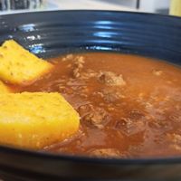 Paprikash with polenta at Vegashi Vegan Fusion in Ljubljana