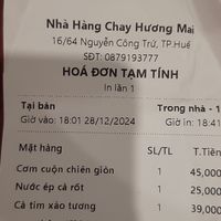 My bill at Huong Mai in Hue