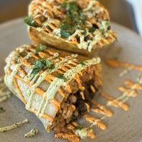 Burrito- Mushroom Al Ajillo, Rice & Beans.  at PlanTita's Kitchen in Long Beach