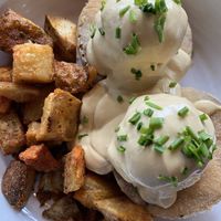 Fried green tomato Benedict  at The Grange in Providence