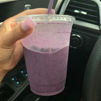 Pb&J smoothie with oat milk instead of soy milk and agavé instead of honey 😻 at The Grange in Providence