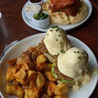 Tofu Benedict. Definitely get the avocado added on. And those potatoes are amazing at The Grange in Providence