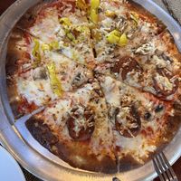 Vegan Pizza, mushroom pepperoni & peppers  at Paw Paw Pizza Co. in Paw Paw