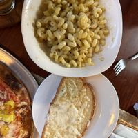 Baked vegan Mac n Cheeze w/ garlic breadd  at Paw Paw Pizza Co. in Paw Paw