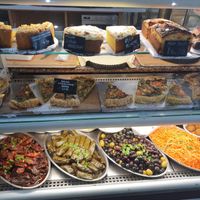 Counter with some vegan choices at Simply Patisserie in Eastbourne