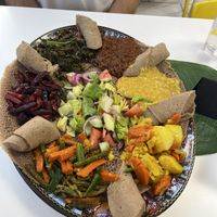 Large veggie sampler - 2 of us were able to finish it  at Lulu EthioVegan in Minneapolis