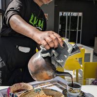 Coffee served by the owner at Lulu EthioVegan in Minneapolis