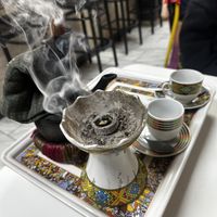 Ethiopian coffee served w incense   at Lulu EthioVegan in Minneapolis