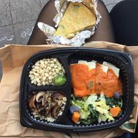 vegan bento box and tortilla at Vegetart Cuina Vegana in Barcelona