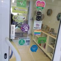 Stickers on their door at Vegetart Cuina Vegana in Barcelona