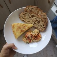 Hummus and tortilla (bread is my own) at Vegetart Cuina Vegana in Barcelona