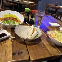 Oshinko appetizer, vegetable bun, green saladd  at KAWA in Springfield