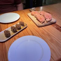 Spinach croquetas and pan con tomato  at Rasoterra in Barcelona