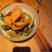 Green broccoli curry with chickpea ice cream (!)  at Rasoterra in Barcelona