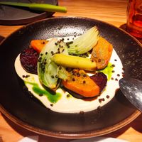 Roasted roots with bean cream at Rasoterra in Barcelona