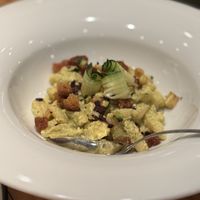 Pasta with ricotta olives and croutonss  at Rasoterra in Barcelona