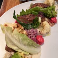 Glazed tempeh with beet cream and white cacao cauliflower base #Veganuary at Rasoterra in Barcelona