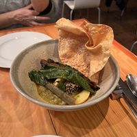 Curry with sesame rice balls, papadaum, Swiss chard and potatoes #Veganuary at Rasoterra in Barcelona