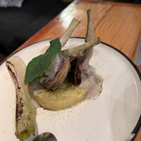 Artichokes with potato and house fermented artichoke leaf saucee #Veganuary at Rasoterra in Barcelona