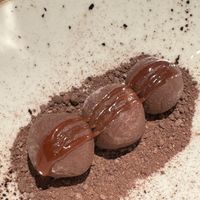 Chocolate truffles with wasabi and caramel   at Rasoterra in Barcelona