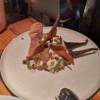 Aubergine, roasted chick peas and other stuff.  Fabulous. at Rasoterra in Barcelona