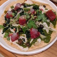 Marinated watermelon on flatbread (to die for!!) at Rasoterra in Barcelona