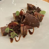 Preserved figs, home-made chocolate and cardamom ice-cream, coffee grounds’ crumble and sponge cake, ron caramel  at Rasoterra in Barcelona