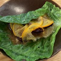 Baked purple sweet potato, persimmons, pointed cabbage, Vall d’Aran mustard vinaigrette  at Rasoterra in Barcelona