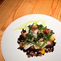 Homemade almond tempeh  at Rasoterra in Barcelona