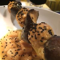 Tempeh & aubergine skewer  at Rasoterra in Barcelona