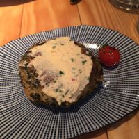 Trinxat - best thing I tried here. Mashed potato dish with spicy kimchi mayo on top.  at Rasoterra in Barcelona