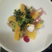 Vegetable salad, kale, broccoli, orange at Rasoterra in Barcelona