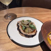  Grilled flatbread, confit Prat ARTICHOKE, cauliflower cream, artichoke leaf caramel at Rasoterra in Barcelona
