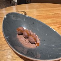 Wasabi TRUFFELS, chocolte soil, salted caramel at Rasoterra in Barcelona