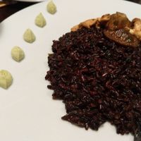 Surf and turf black rice (with seaweeds and mushrooms) at Rasoterra in Barcelona