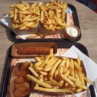 Medium fries, nuggest, corn classic and mayo at Pepas Vegan Frituur in Leuven