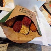 New veggie sticks of spinach, corn and couple others. Yummy! at Pepas Vegan Frituur in Leuven