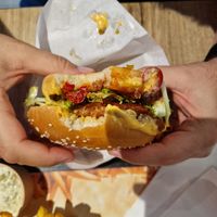 Spicy devil burger at Pepas Vegan Frituur in Leuven