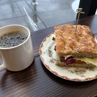 coffee and a sandwich!  at Orange & Blossom Patisserie in Portland