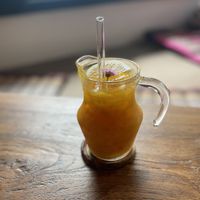 Lemon/ginger/turmeric elixir  at Pure Vegan Heaven - Old Town in Chiang Mai