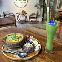 curry soup and green protein smoothie   at Pure Vegan Heaven - Old Town in Chiang Mai