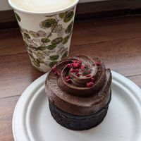 Chocolate cake and oat cappuccino at Lightkeeper's Café in Cape Otway