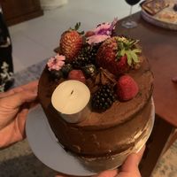 Vegan chocolate cake (mind the tea candle!)  at Fiona Fancies in Noosa Heads